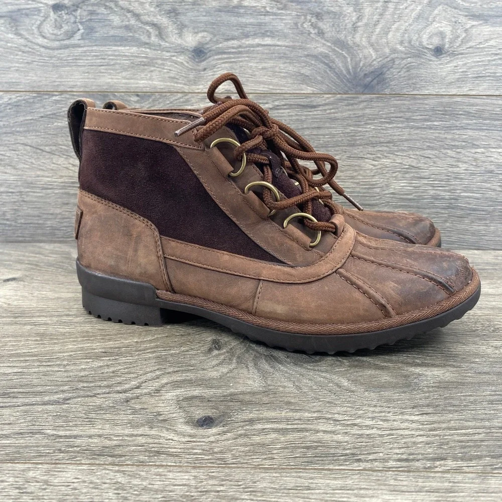 UGG Cecile Waterproof Duck Boots Womens 8 Brown Leather Suede Lace Up 1095156